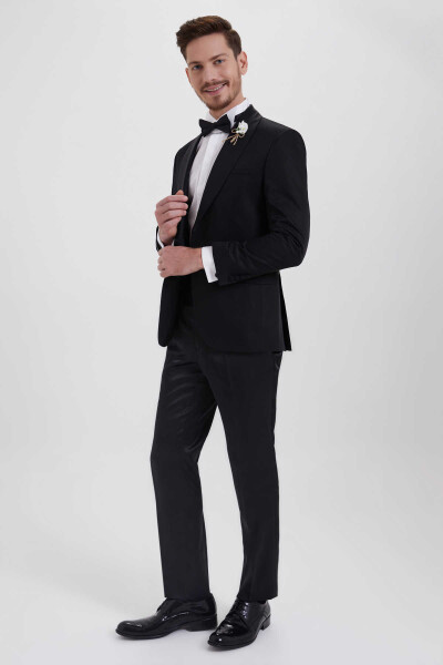 Slim Fit Siyah Damatlık /Smokin - 2