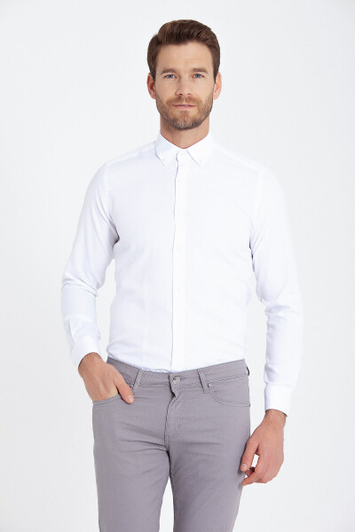 Beyaz Slim Fit Pamuklu Uzun Kol Gömlek - 5