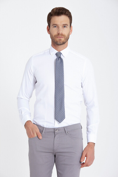 Beyaz Slim Fit Pamuklu Uzun Kol Gömlek - 2