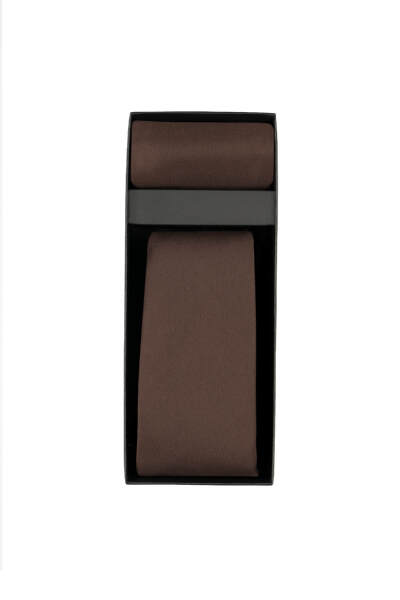 Su ve Leke Tutmayan 7 Cm Kahverengi Kravat ve Mendil Seti - 7