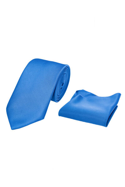 Su ve Leke Tutmayan 7 Cm Mavi Kravat ve Mendil Seti - 8