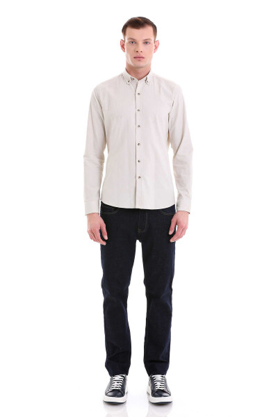Taş Comfort Fit 100% Pamuklu Düğmeli Yaka Uzun Kollu Casual Kadife Gömlek - 2
