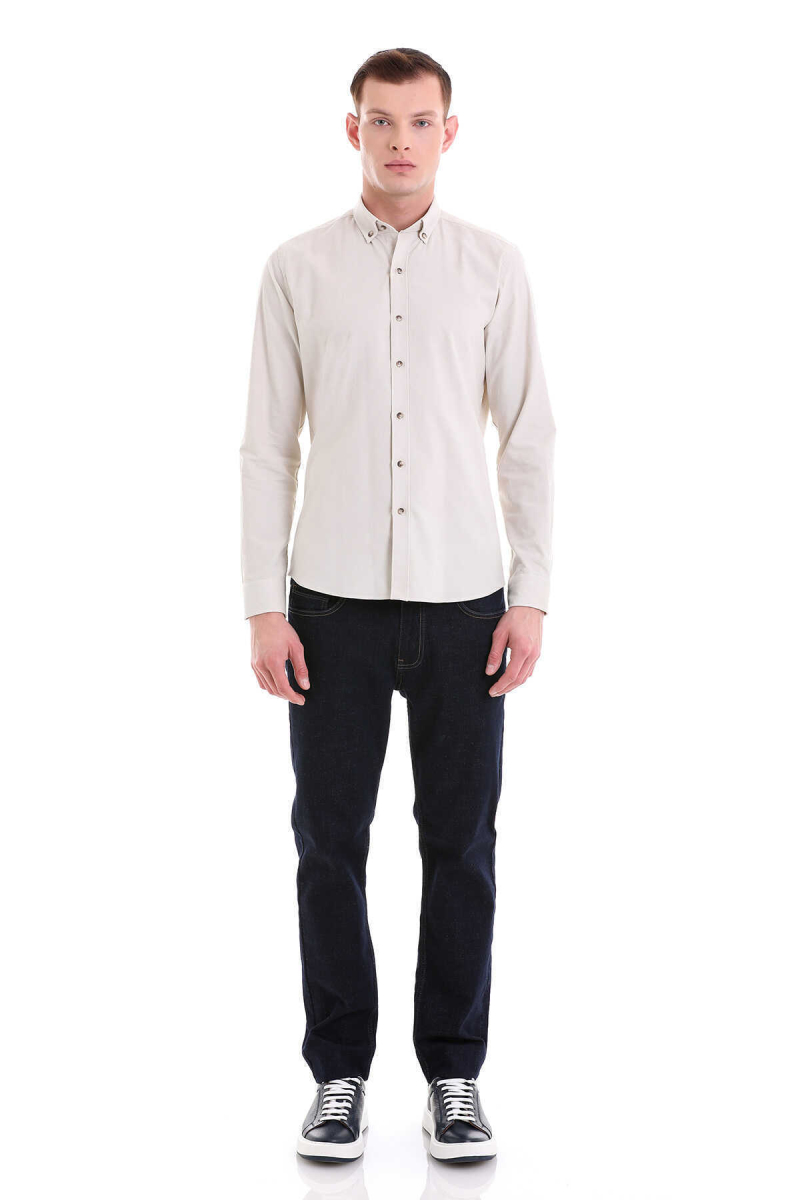 Taş Comfort Fit 100% Pamuklu Düğmeli Yaka Uzun Kollu Casual Kadife Gömlek - Hatem Saykı (1)