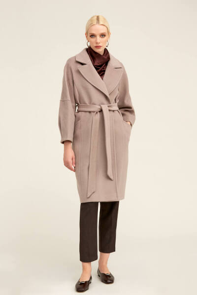 Saykı Woman Taş Regular Fit Ceket Yaka Kaşe Yünlü Oversize Manto 