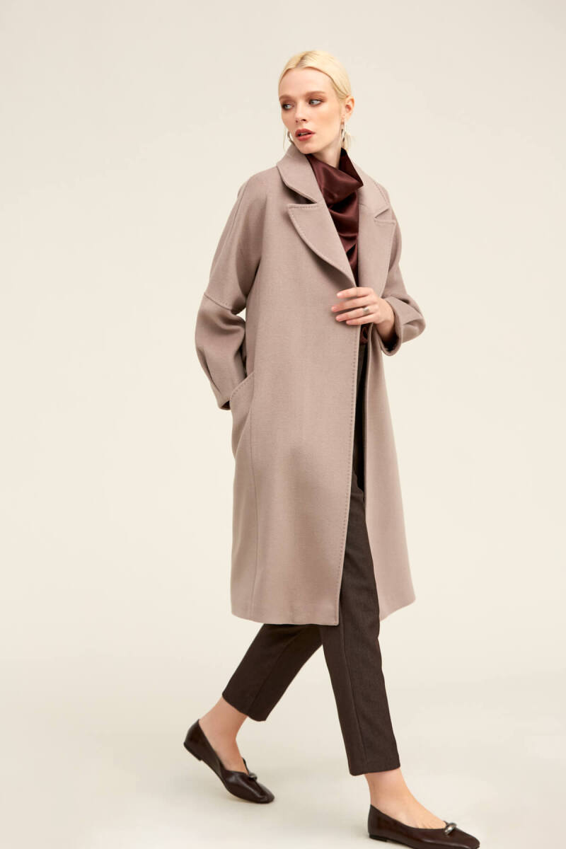 Saykı Woman Taş Regular Fit Ceket Yaka Kaşe Yünlü Oversize Manto - Saykı Woman (1)