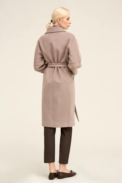 Saykı Woman Taş Regular Fit Ceket Yaka Kaşe Yünlü Oversize Manto - 10
