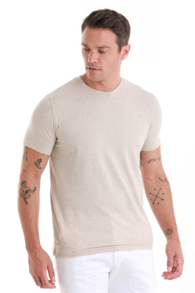 Taş Regular Fit Bisiklet Yaka Keten Tişört - 4