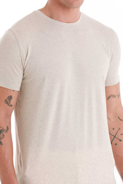 Taş Regular Fit Bisiklet Yaka Keten Tişört - 5