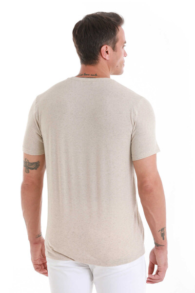 Taş Regular Fit Bisiklet Yaka Keten Tişört - 6