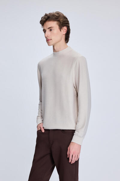 Taş Regular Fit Jakarlı Yarım Balıkçı Yaka Sweatshirt - 3