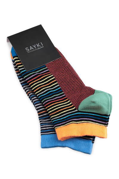 Turuncu 2'li Çizgili Kısa Çorap 