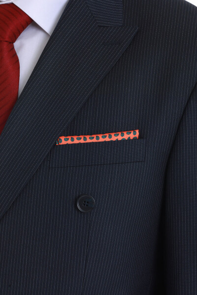 Turuncu Desenli Klasik Saten Cep Mendili - 3