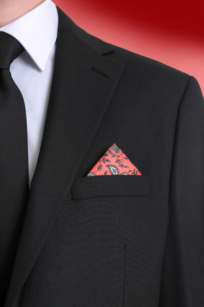 Turuncu Desenli Klasik Saten Cep Mendili - 2