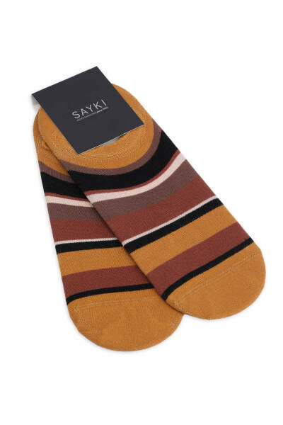 Turuncu İkili Çizgili Pamuklu Babet Çorap 