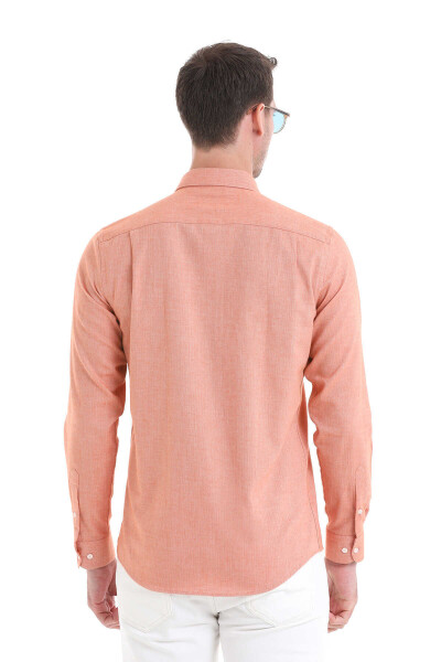 Turuncu Slim Fit 100% Pamuklu Düğmeli Yaka Uzun Kollu Casual Gömlek - 6