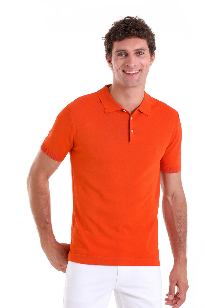 Turuncu Comfort Fit Polo Yaka Rayon Tişört - Hatem Saykı