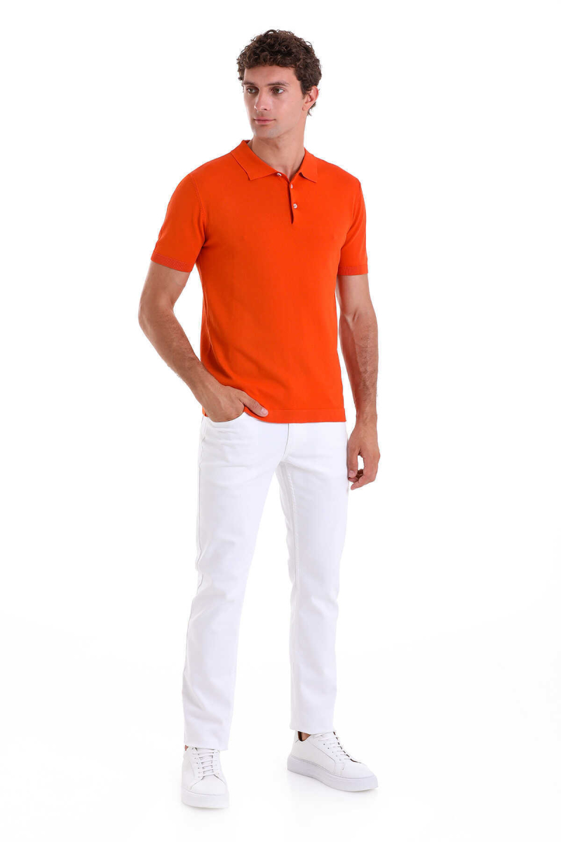 Turuncu Comfort Fit Polo Yaka Rayon Tişört - Hatem Saykı (1)