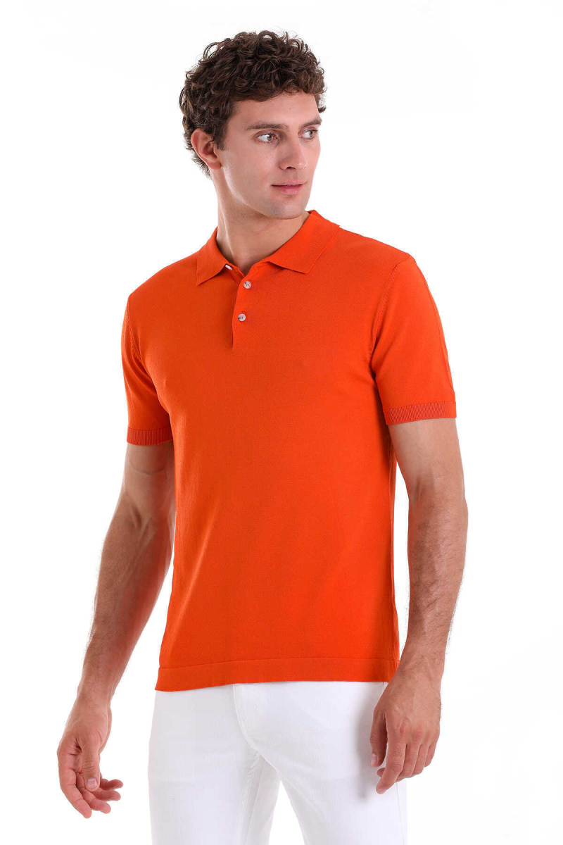 Turuncu Comfort Fit Polo Yaka Rayon Tişört - Hatem Saykı (1)