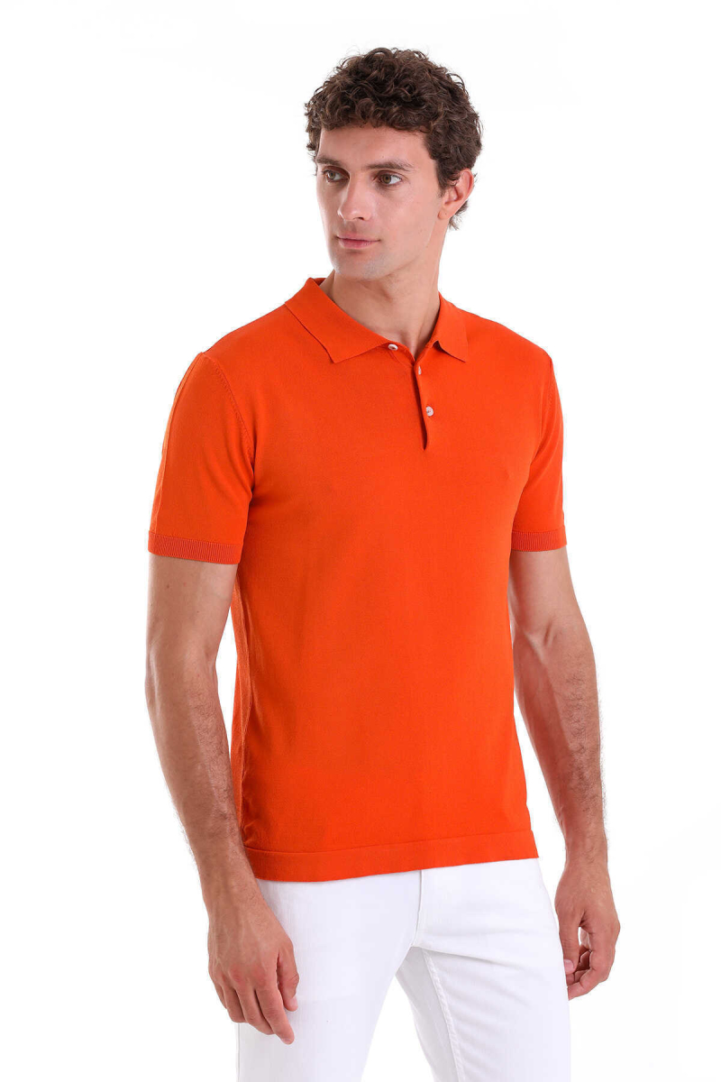 Turuncu Comfort Fit Polo Yaka Rayon Tişört - Hatem Saykı (1)