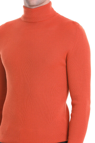 Turuncu Slim Fit Fitilli Balıkçı Yaka Yünlü Triko Kazak - 5