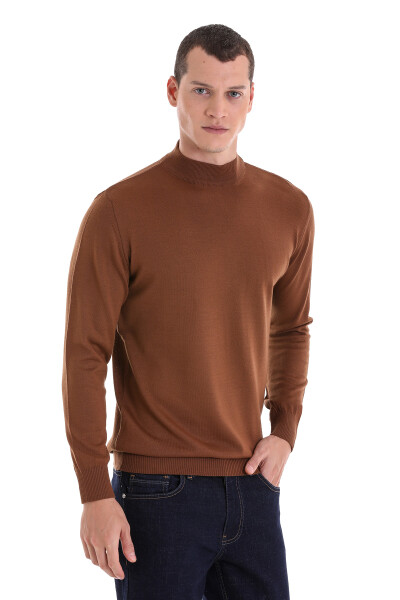 Tütün Regular Fit Yarım Balıkçı Yaka Yünlü Triko Kazak - 4