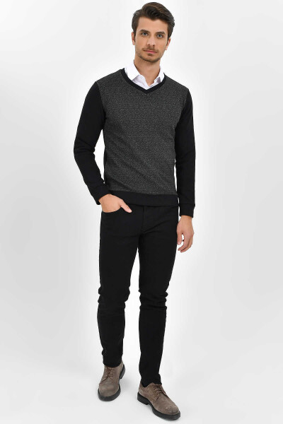 Siyah V Yaka Sweatshirt - 3