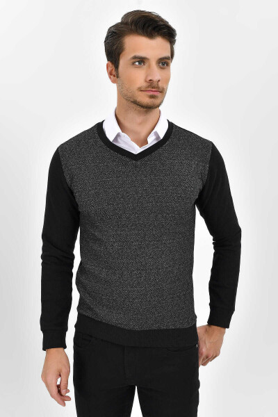 Siyah V Yaka Sweatshirt - 1