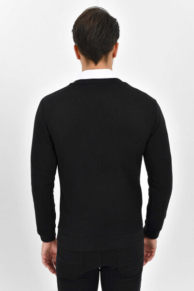 Siyah V Yaka Sweatshirt - 5