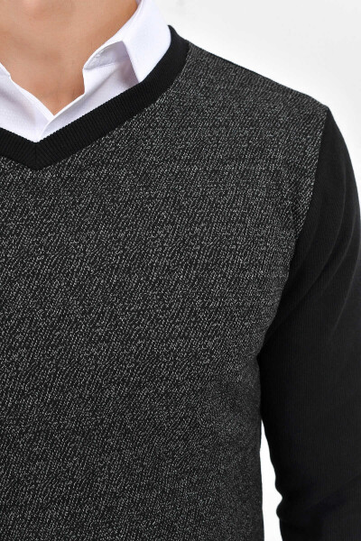 Siyah V Yaka Sweatshirt - 4