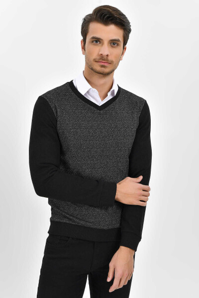 Siyah V Yaka Sweatshirt - 2