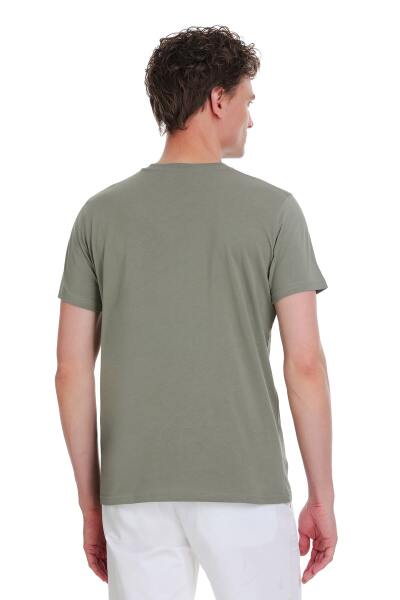 Zeytin Yeşili Regular Fit 100% Pamuk Bisiklet Yaka Tişört - 5