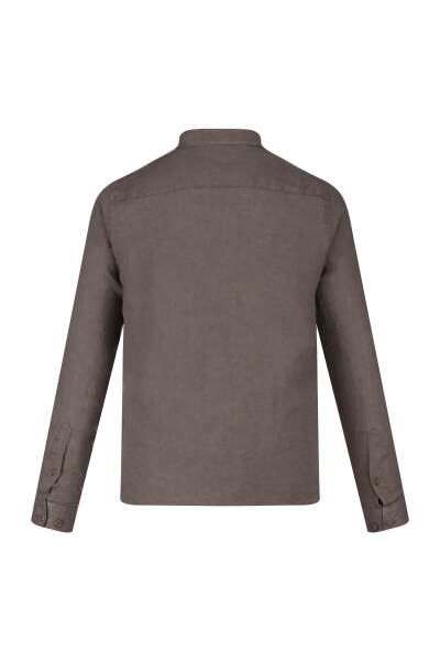 Vizon Comfort Fit 100% Keten Düğmeli Yaka Uzun Kollu Keten Gömlek - 3