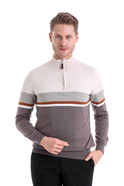 Vizon Comfort Fit Desenli Pamuklu Yarım Balıkçı Yaka Triko Kazak - 6