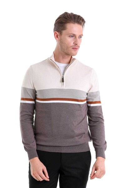 Vizon Comfort Fit Desenli Pamuklu Yarım Balıkçı Yaka Triko Kazak - 7