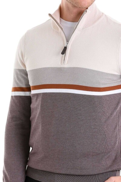 Vizon Comfort Fit Desenli Pamuklu Yarım Balıkçı Yaka Triko Kazak - 9