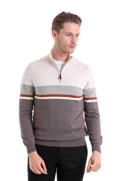 Vizon Comfort Fit Desenli Pamuklu Yarım Balıkçı Yaka Triko Kazak - 2