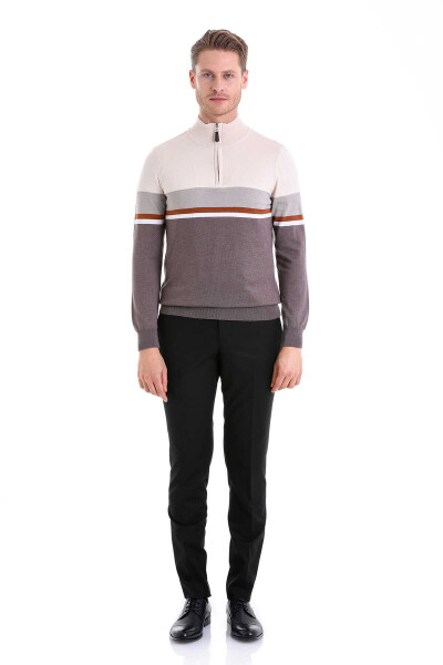 Vizon Comfort Fit Desenli Pamuklu Yarım Balıkçı Yaka Triko Kazak - 3