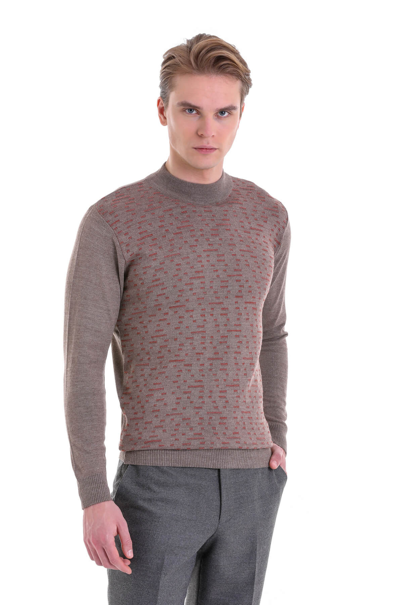 Vizon Comfort Fit Jakarlı Yarım Balıkçı Yaka Yünlü Triko Kazak - Hatemoğlu