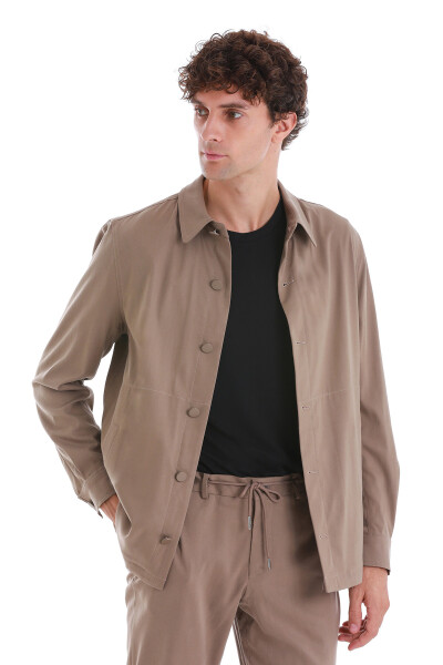 Vizon Regular Fit Mono Yaka Pamuklu Overshirt Takım - 3