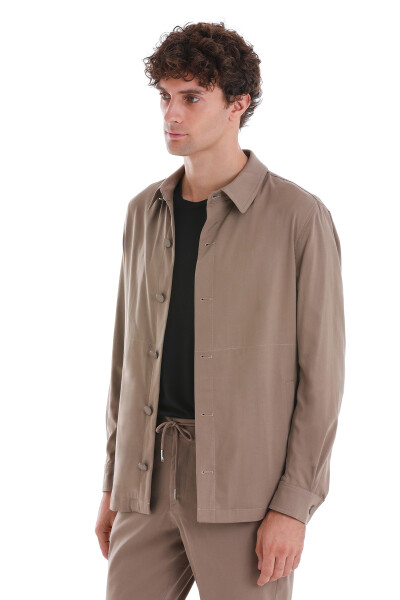 Vizon Regular Fit Mono Yaka Pamuklu Overshirt Takım - 4