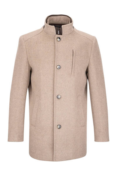 Vizon Slim Fit Ceket Yaka Yünlü Kaşe Palto - 1