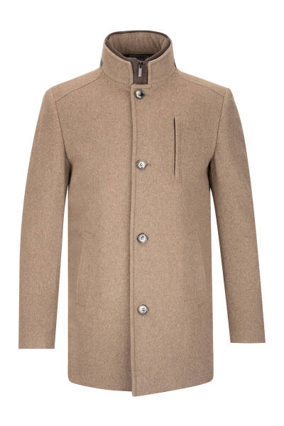 Vizon Slim Fit Hakim Yaka Yünlü Kaşe Palto - 1