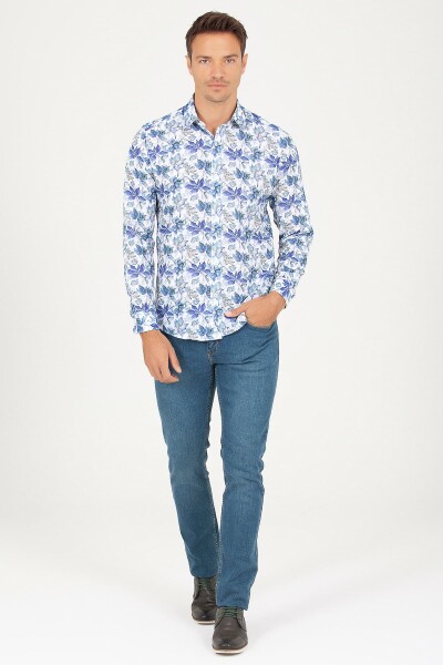 Yeşil Slim Fit Baskılı 100% Pamuk Uzun Kol Spor Gömlek - 3