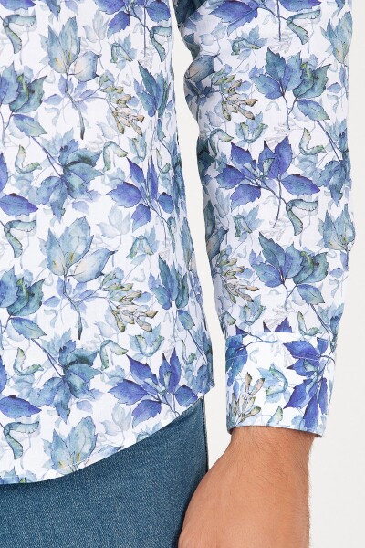 Yeşil Slim Fit Baskılı 100% Pamuk Uzun Kol Spor Gömlek - 5