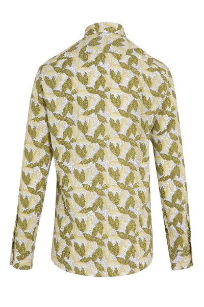 Yeşil Slim Fit Baskılı 100% Pamuk Düğmeli Yaka Uzun Kollu Casual Gömlek - 2