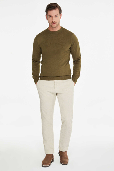 Yeşil Regular Fit Düz Bisiklet Yaka Triko Kazak - 14