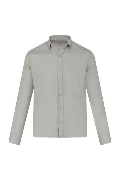 Yeşil Comfort Fit 100% Keten Düğmeli Yaka Uzun Kollu Keten Gömlek 