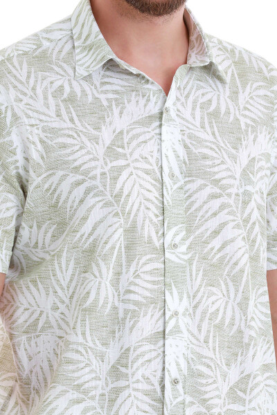 Yeşil Comfort Fit Baskılı 100% Pamuk Slim Yaka Kısa Kollu Gömlek - 5