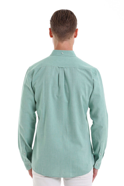 Yeşil Comfort Fit 100% Pamuk Düğmeli Yaka Uzun Kollu Casual Oxford Gömlek - 6