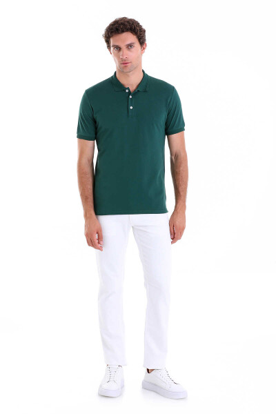 Yeşil Comfort Fit 100% Pamuk Polo Yaka Tişört - 4